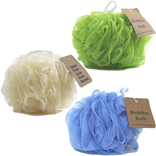 best loofah sponge reviews - Buddha Bath 3 Pack of Luxury Bath Sponges Eco-Friendly Large Mesh loofahh Pouf 2 Deluxe Color Options