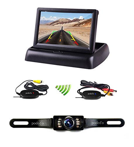 Best Wireless Backup Cameras reviewed - Podofo 4.3" Foldable Car TFT LCD Monitor Wireless Backup Camera License Plate Reverse Rear View Parking System Set - K0035
