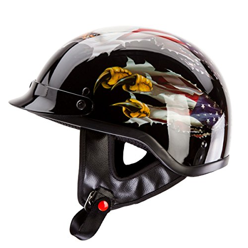 cool motorcycle helmets - IV2 "USA EAGLE" Chopper, Cruiser, Beanie, Half Helmet Gloss Black Motorcycle Helmet [DOT] (X-LARGE) - DESIGNED BY LETHAL THREAT!- best motorcycle helmets