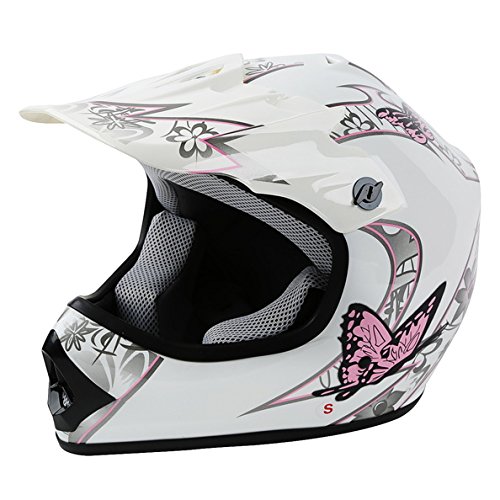best pink motorcycle helmets reviewed - TCMT Dot Youth & Kids Motocross Offroad Street Helmet Pink Butterfly Motorcycle Helmet White Dirt Bike Dirt Bike Helmet+Goggles+gloves L