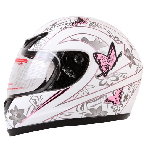 best pink motorcycle helmets reviews - MATTE WHITE PINK BUTTERFLY FULL FACE MOTORCYCLE HELMET DOT (Medium)