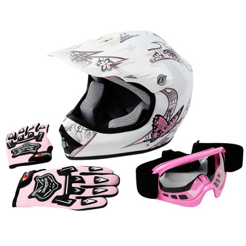 cool motorcycle helmets - Tengchang Youth Pink Butterfly Dirt Bike ATV Helmet Motocross with Goggles and gloves Large- best motorcycle helmets