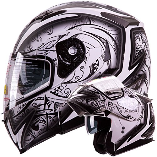 cool motorcycle helmets - IV2 Helmets "DEMON SAMURAI" Dual Visor Modular Flip up Motorcycle Snowmobile Helmet DOT (M) - best motorcycle helmets